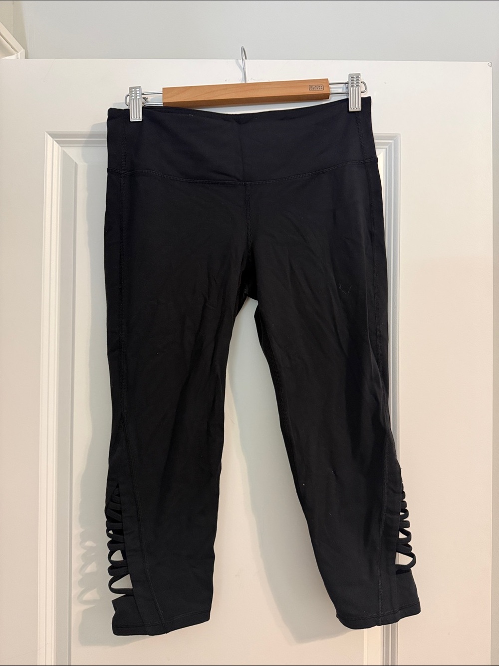 ATHLETA Black Capri Leggings with Side Lattice Detail
